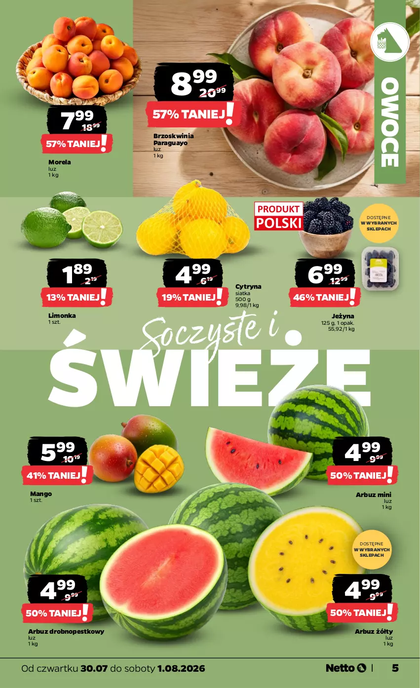 Gazetka promocyjna Netto - Od Czwartku - ważna 30.07 do 01.08.2026 - strona 5 - produkty: Arbuz, Limonka, Mango, Morela, Owoce, Siatka