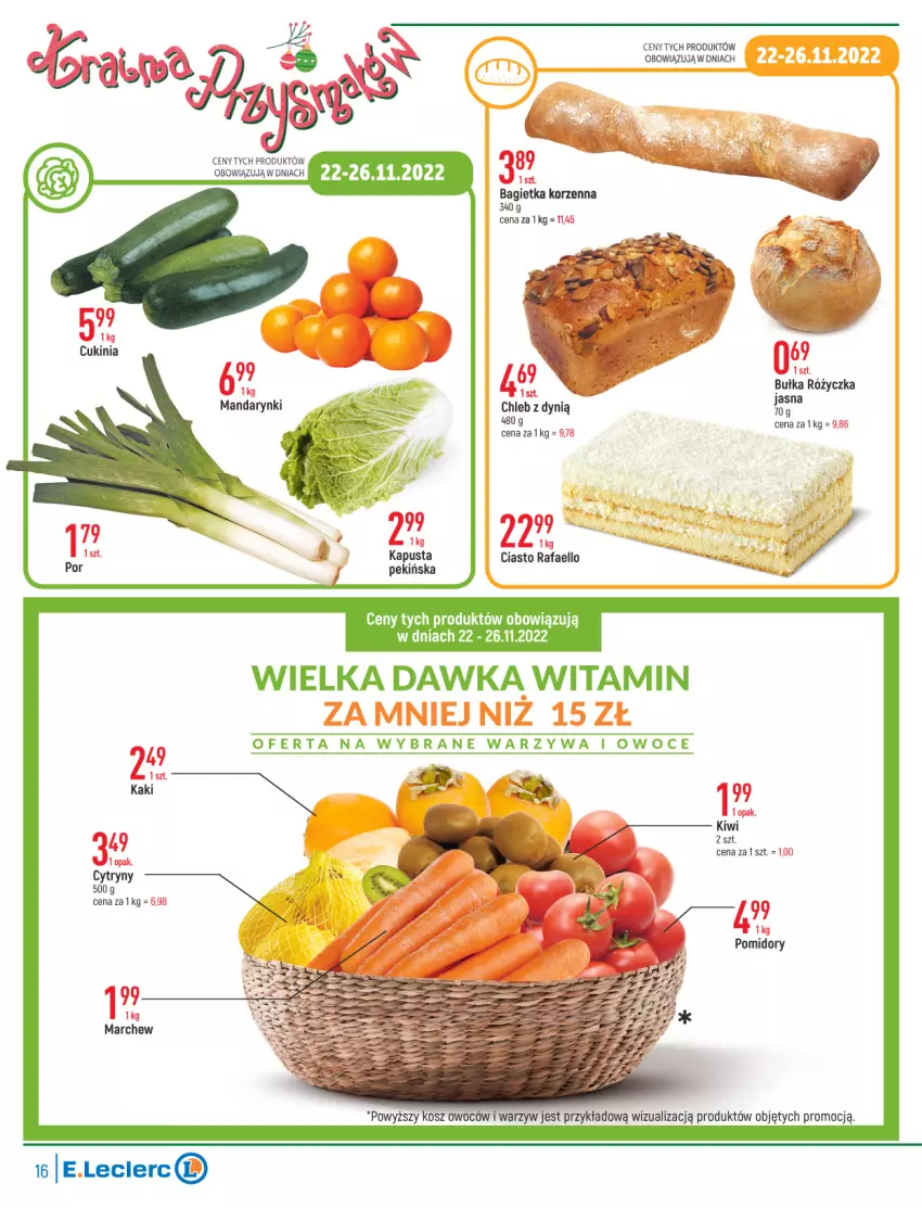 Gazetka promocyjna E Leclerc - ważna 22.11 do 03.12.2022 - strona 16 - produkty: Bagietka, Bułka, Chleb, Cytryny, Dynią, Fa, Kaki, Kiwi, Mandarynki, Owoce, Pomidory, Warzywa, Warzywa i owoce