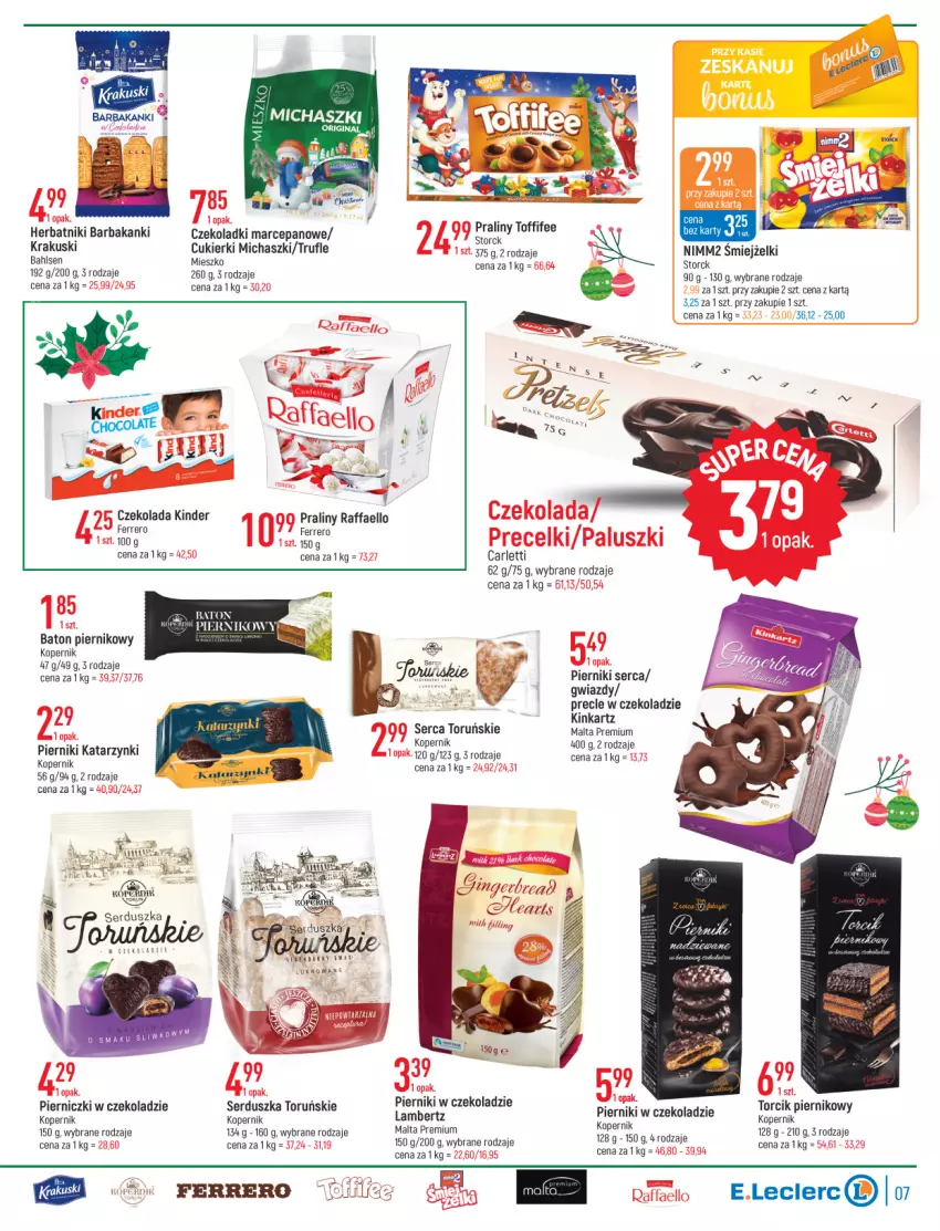 Gazetka promocyjna E Leclerc - ważna 22.11 do 03.12.2022 - strona 7 - produkty: Baton, Cukier, Cukierki, Czekolada, Fa, Ferrero, Herbatniki, Inka, Kinder, Krakus, Krakuski, Nimm2, Piernik, Pierniki w czekoladzie, Praliny, Precle, Raffaello, Ser