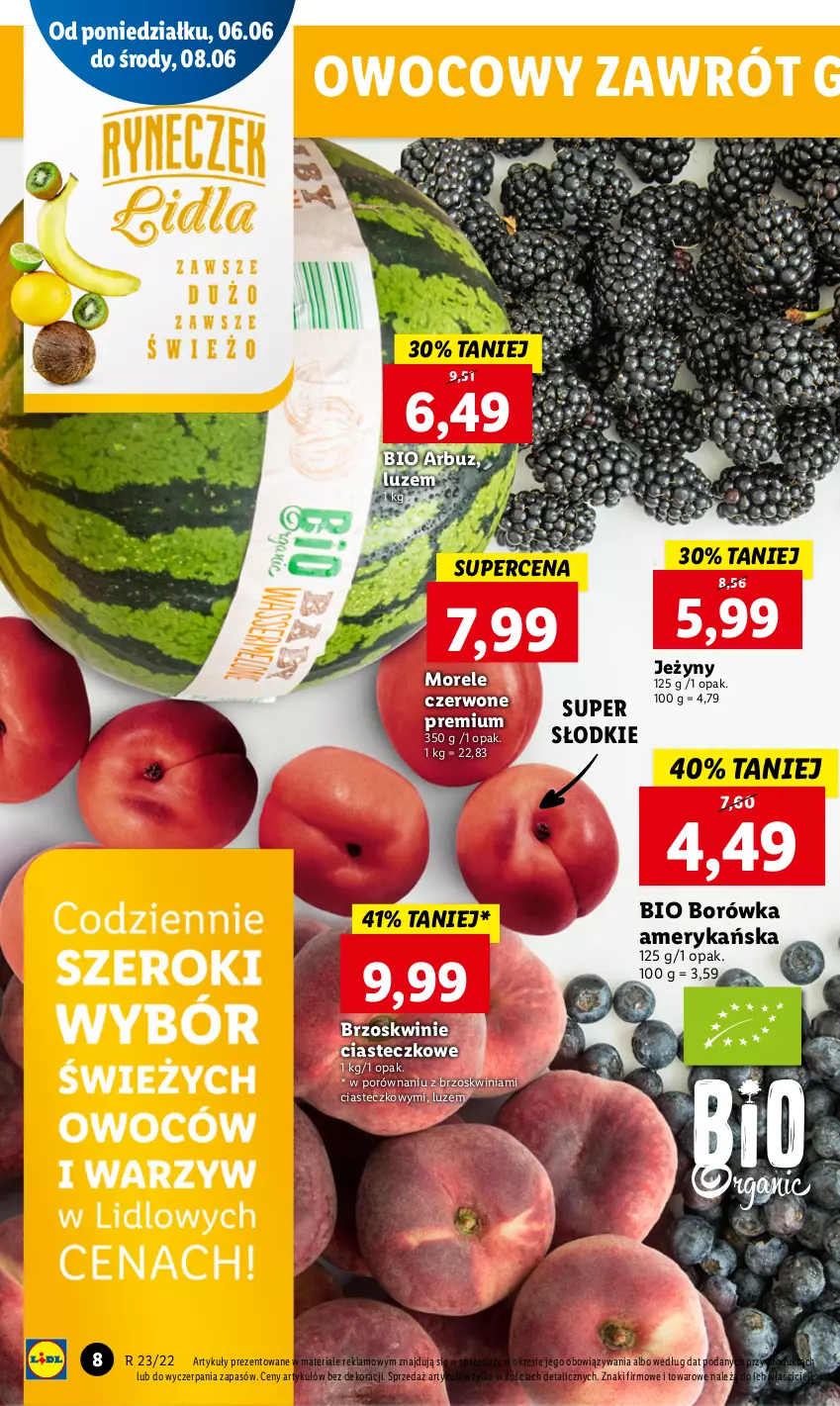 Gazetka promocyjna Lidl - GAZETKA - ważna 06.06 do 08.06.2022 - strona 8 - produkty: Arbuz, Borówka, Borówka amerykańska, Brzoskwinie, Jeżyny, Por