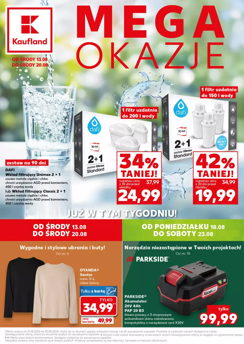 Gazetka promocyjna Kaufland - Kaufland - ważna 13.08 do 20.08.2025 - strona 1 - produkty: Parkside, Top, Wkład filtrujący