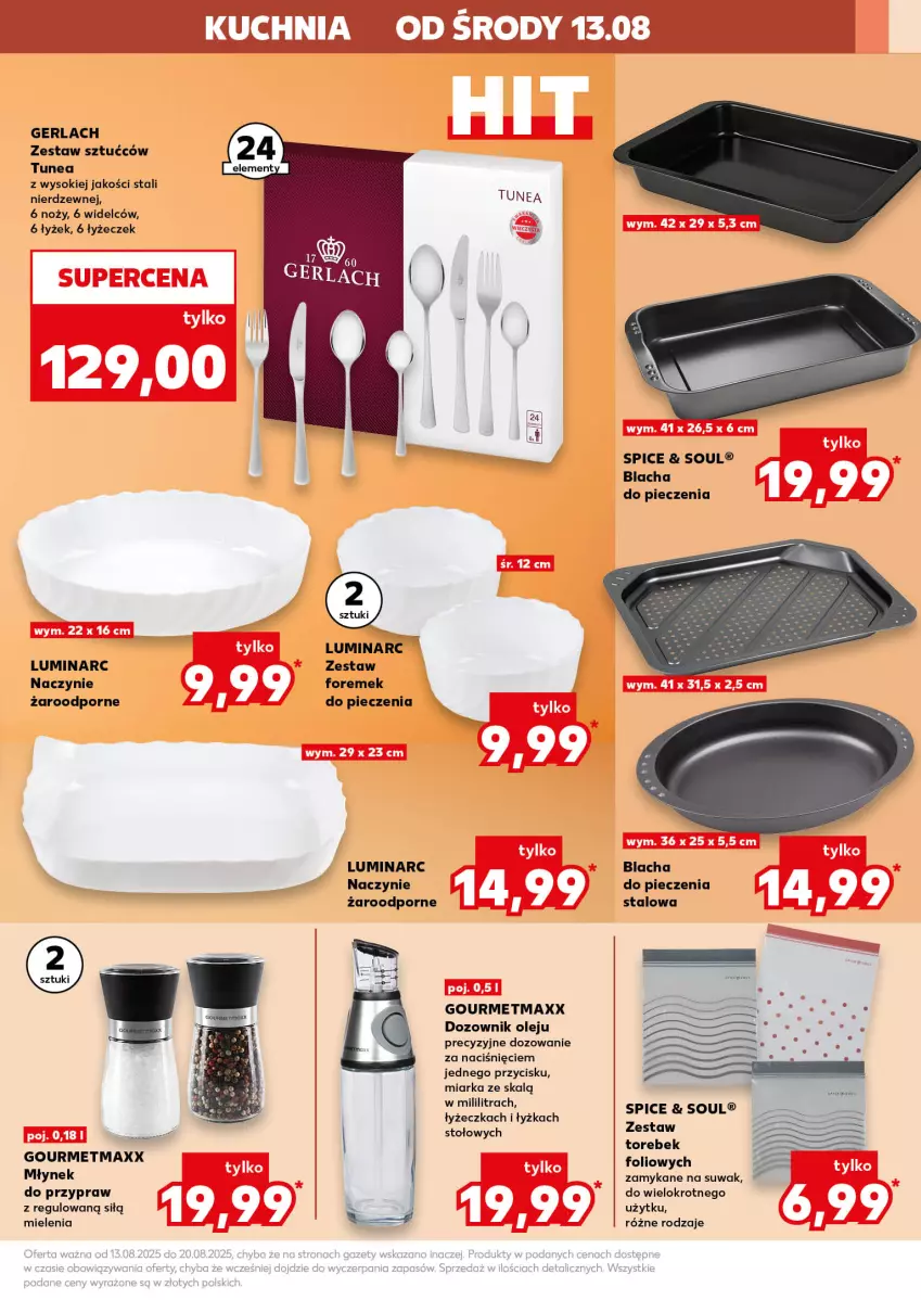 Gazetka promocyjna Kaufland - Kaufland - ważna 13.08 do 20.08.2025 - strona 13 - produkty: Blacha do pieczenia, Dozownik, Kuchnia, Miarka, Młynek, Noż, Olej, Piec, Por, Sok, Zestaw sztućców