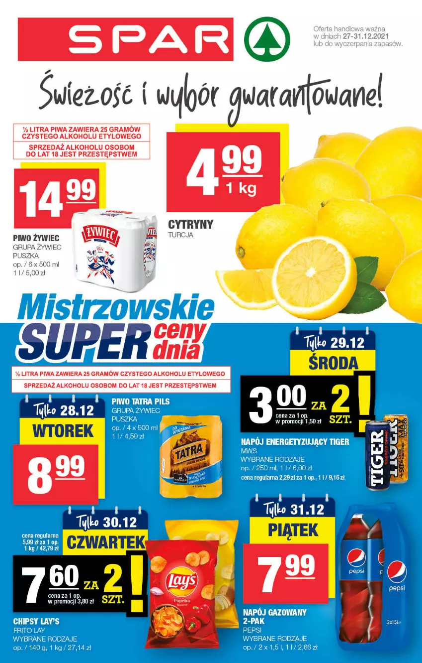 Gazetka promocyjna Spar - Spar - ważna 26.12.2021 do 05.01.2022 - strona 1 - produkty: Napój, Napój gazowany, Pepsi, Piwo, Tatra, Tiger