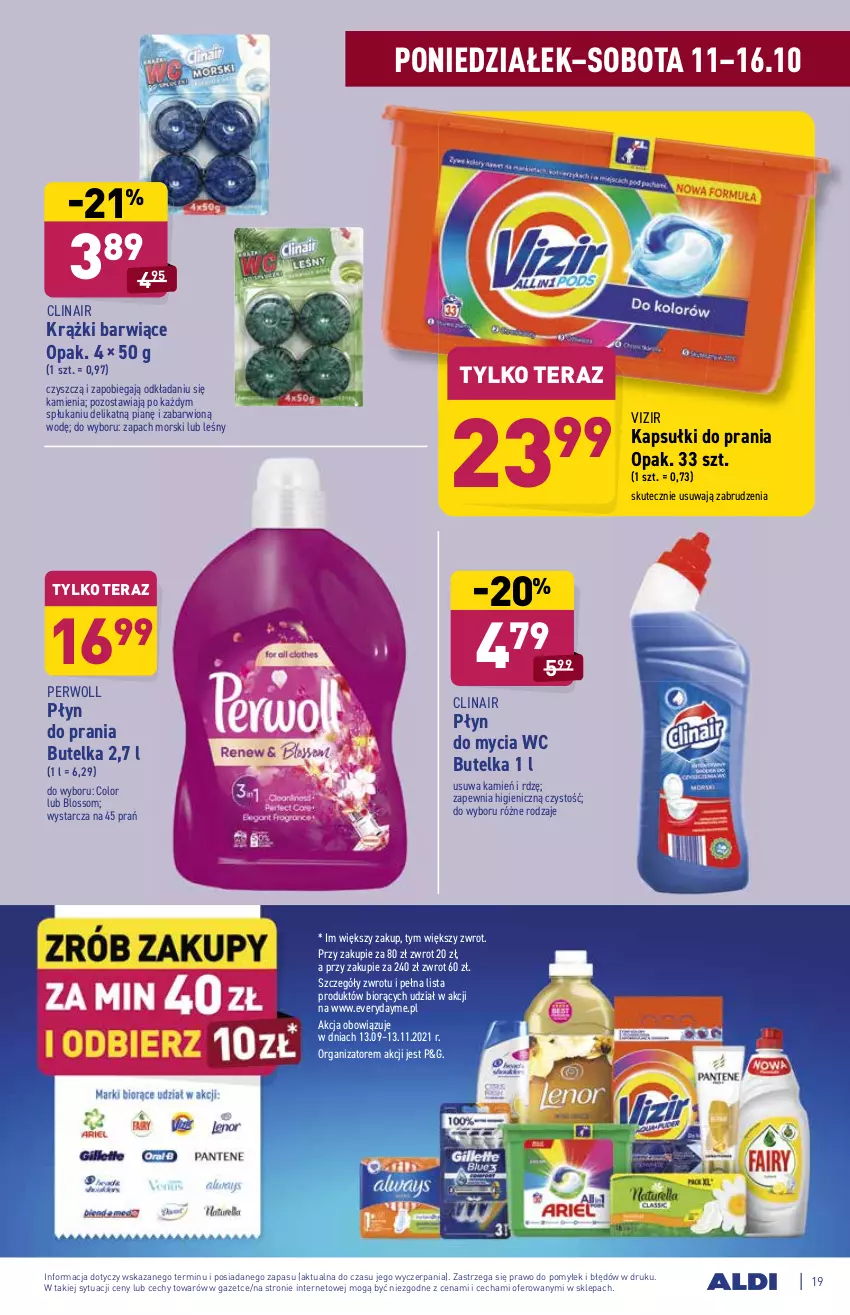 Gazetka promocyjna Aldi - Katalog spożywczy - ważna 11.10 do 16.10.2021 - strona 19 - produkty: Clin, Kapsułki do prania, Perwoll, Płyn do mycia, Płyn do prania, Tera, Vizir