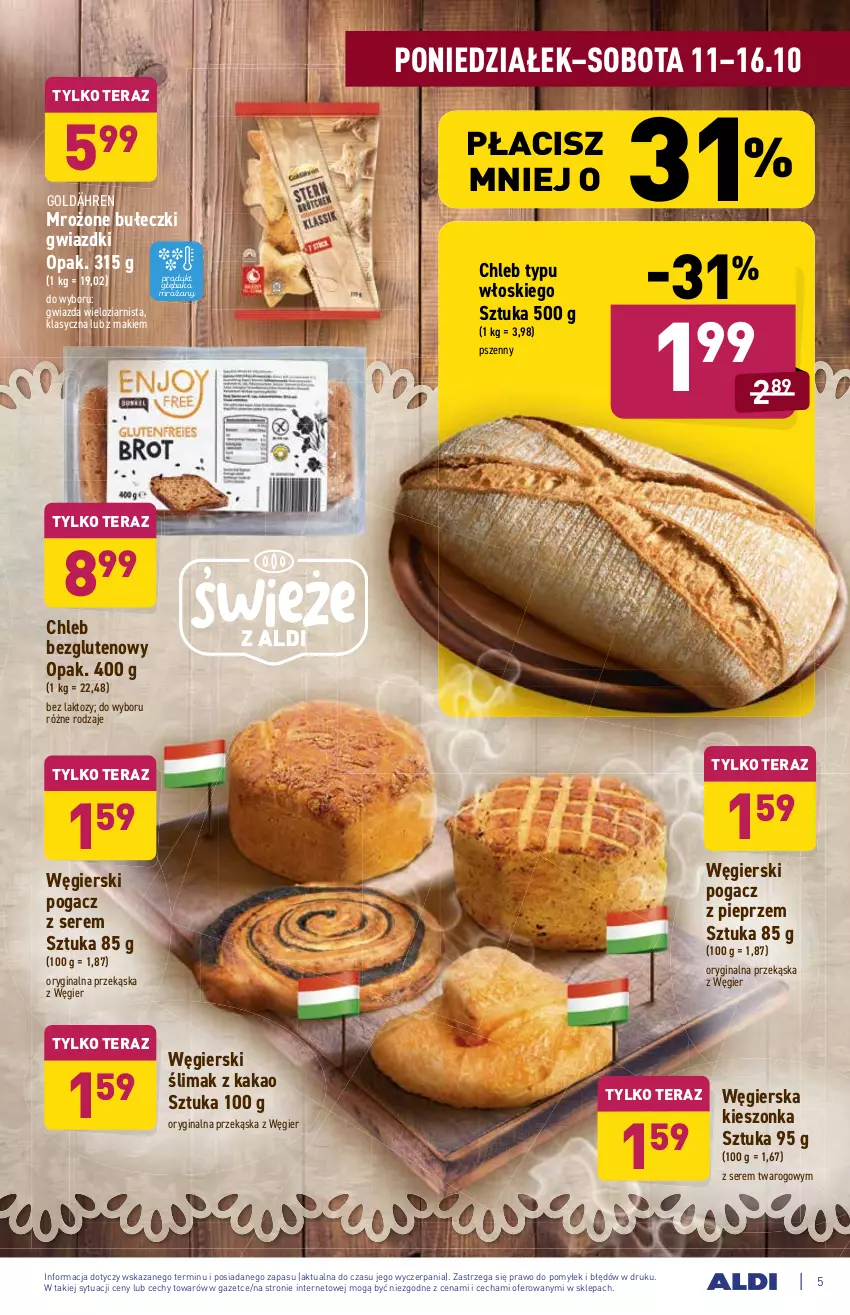 Gazetka promocyjna Aldi - Katalog spożywczy - ważna 11.10 do 16.10.2021 - strona 5 - produkty: Bułeczki, Chleb, Chleb bezglutenowy, Chleb typu włoskiego, Gin, Gwiazda, Kakao, Pieprz, Ser, Tera