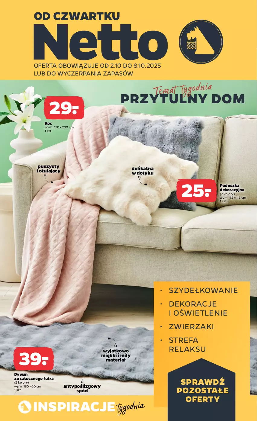 Gazetka promocyjna Netto - Od Czwartku Przemysłowa - ważna 02.10 do 08.10.2025 - strona 1 - produkty: Dywan, Fa, Koc, Poduszka, Poduszka dekoracyjna