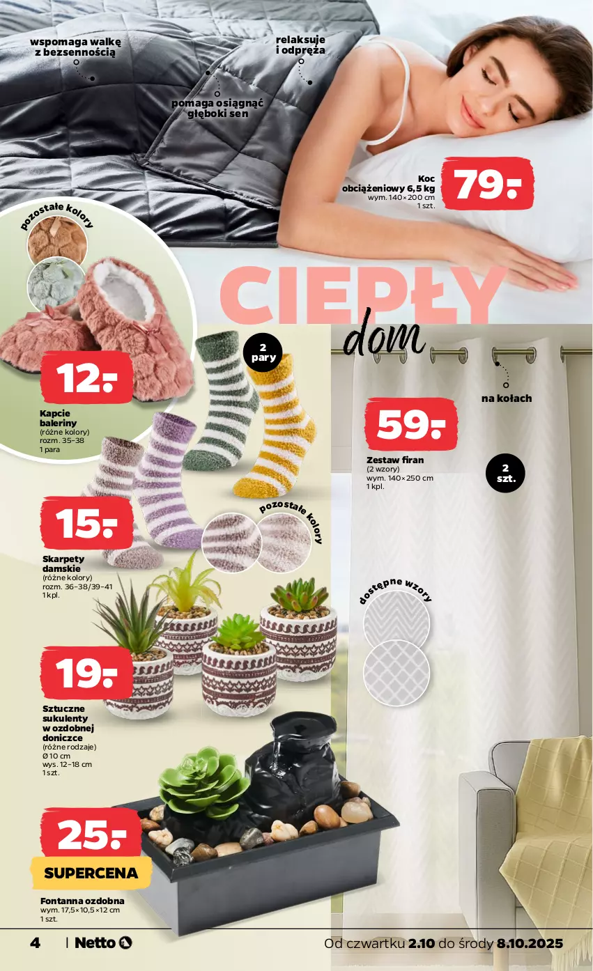Gazetka promocyjna Netto - Od Czwartku Przemysłowa - ważna 02.10 do 08.10.2025 - strona 4 - produkty: Baleriny, Kapcie, Karp, Koc, Sukulent