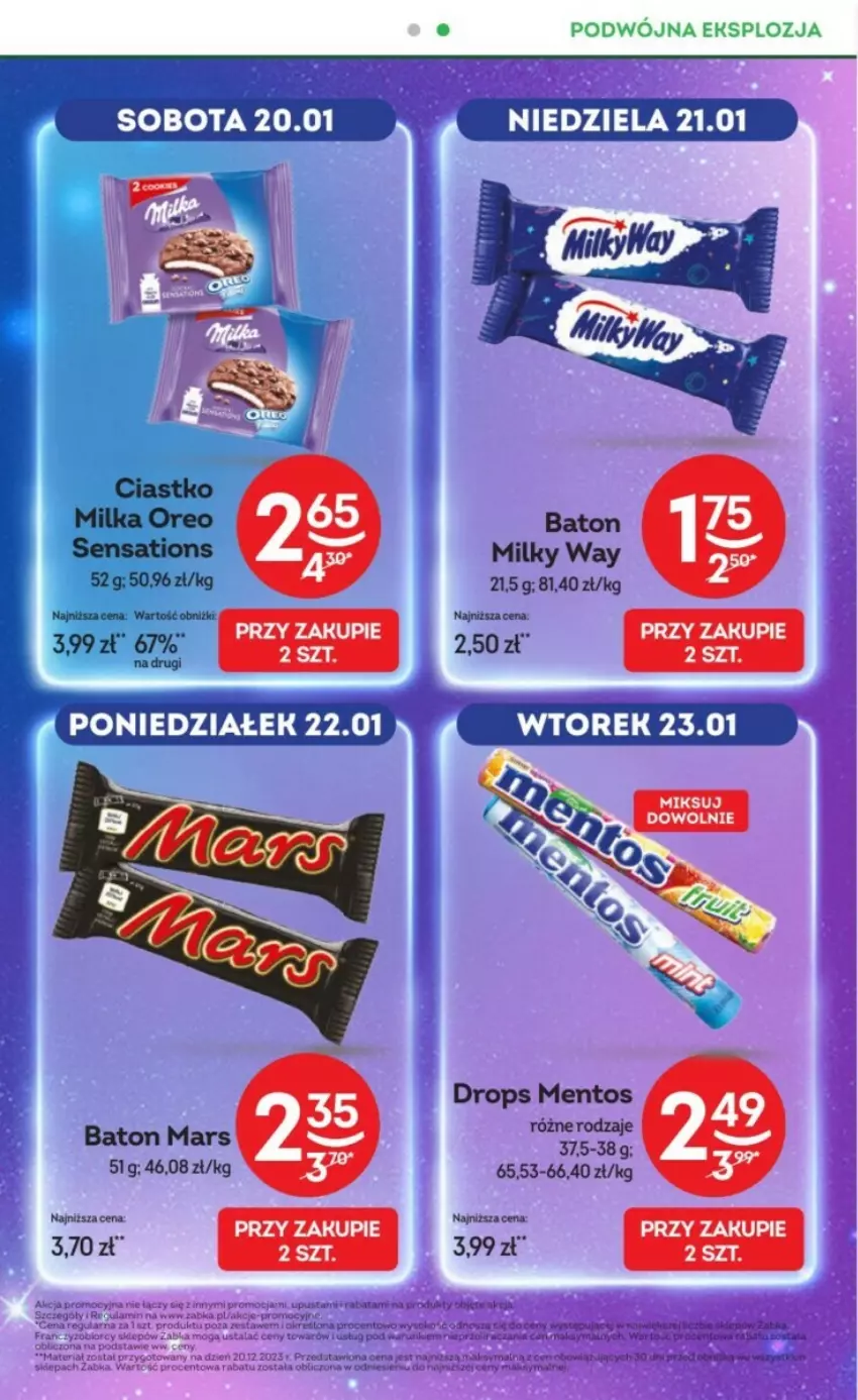 Gazetka promocyjna Żabka - ważna 17.01 do 30.01.2024 - strona 45 - produkty: Baton, Mars, Mentos, Milka, Milky Way, Oreo, Sati