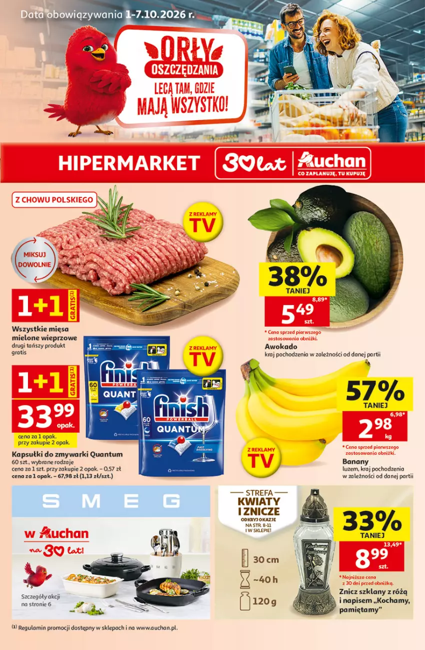 Gazetka promocyjna Auchan - 30 Lat Hipermarket - ważna 01.10 do 07.10.2026 - strona 1 - produkty: Banany, Fa, Gra, Koc, Mięta, Zmywarki, Znicz