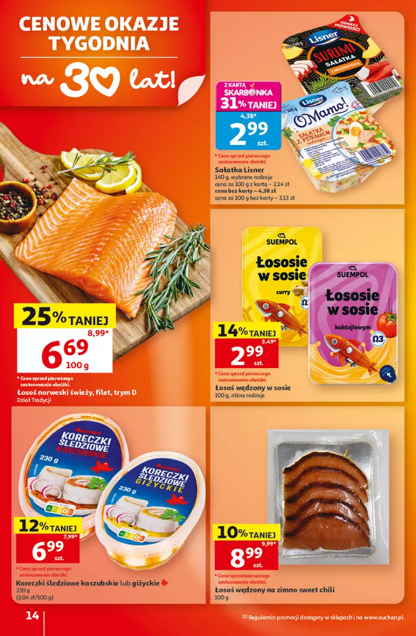 Gazetka promocyjna Auchan - 30 Lat Hipermarket - ważna 01.10 do 07.10.2026 - strona 14 - produkty: Koreczki śledziowe, Lisner, Sałat, Sałatka, Sos, Suempol