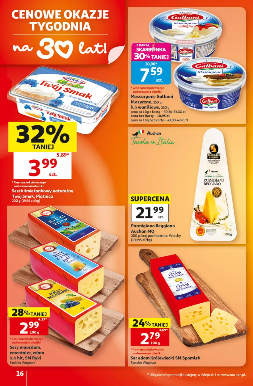 Gazetka promocyjna Auchan - 30 Lat Hipermarket - ważna 01.10 do 07.10.2026 - strona 16 - produkty: Edam, Ementaler, Galbani, Maasdam, Mascarpone, Ser
