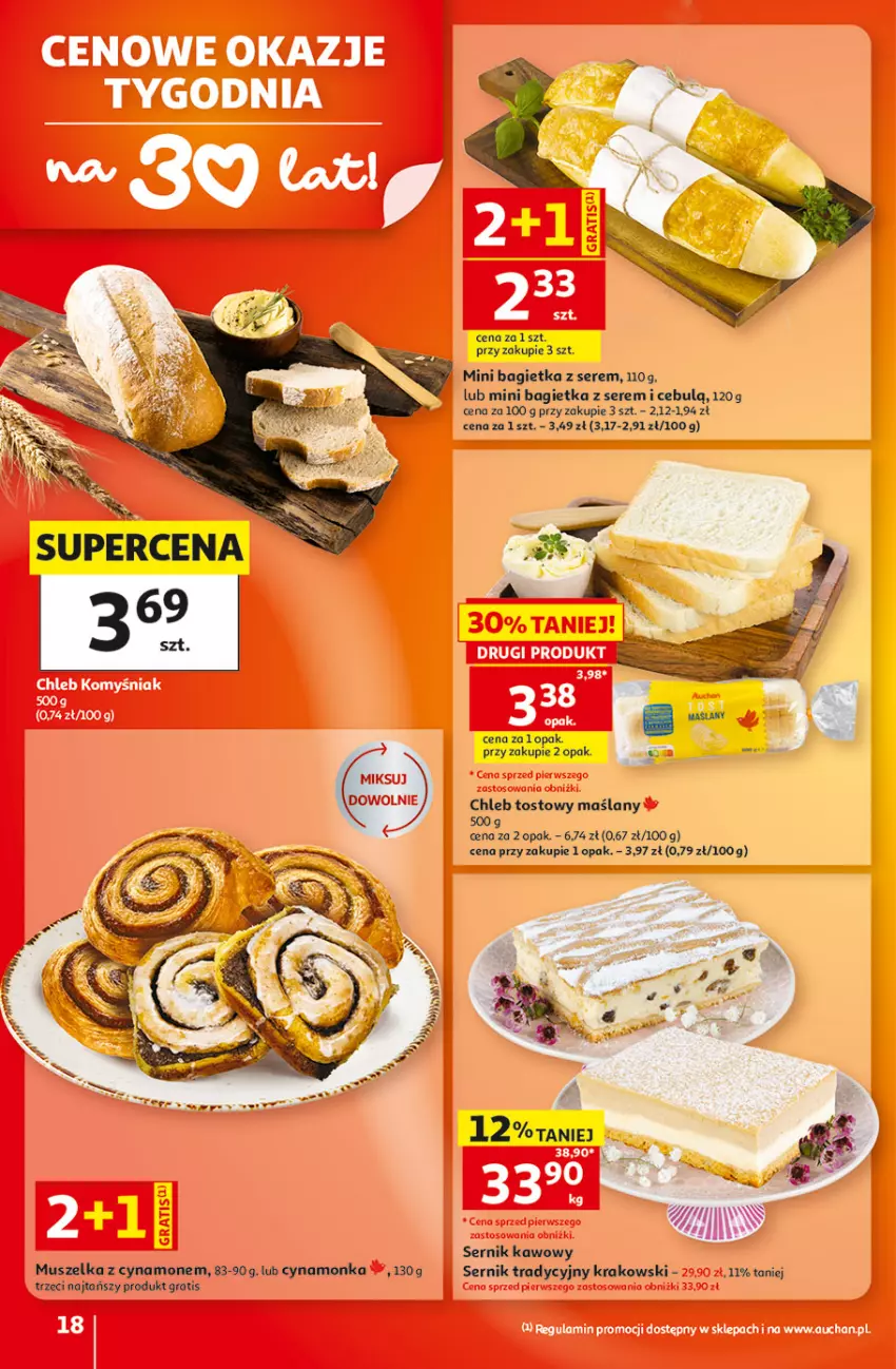Gazetka promocyjna Auchan - 30 Lat Hipermarket - ważna 01.10 do 07.10.2026 - strona 18 - produkty: Bagietka, Chleb, Chleb tostowy, Gra, Mus, Ser