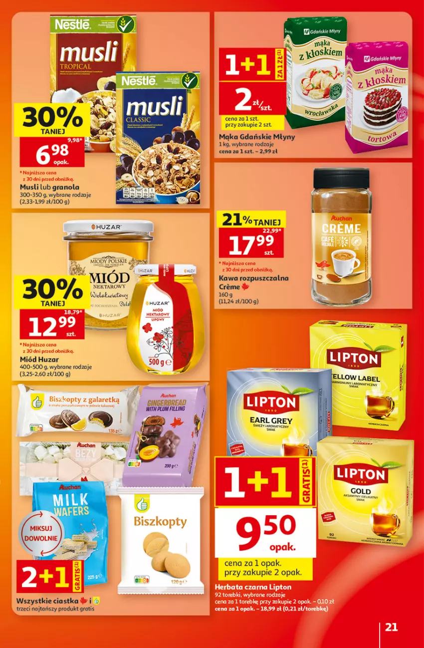 Gazetka promocyjna Auchan - 30 Lat Hipermarket - ważna 01.10 do 07.10.2026 - strona 21 - produkty: Ciastka, Earl Grey, Gin, Gra, Granola, Kawa, Kawa rozpuszczalna, Mąka, Miód, Mus, Nektar