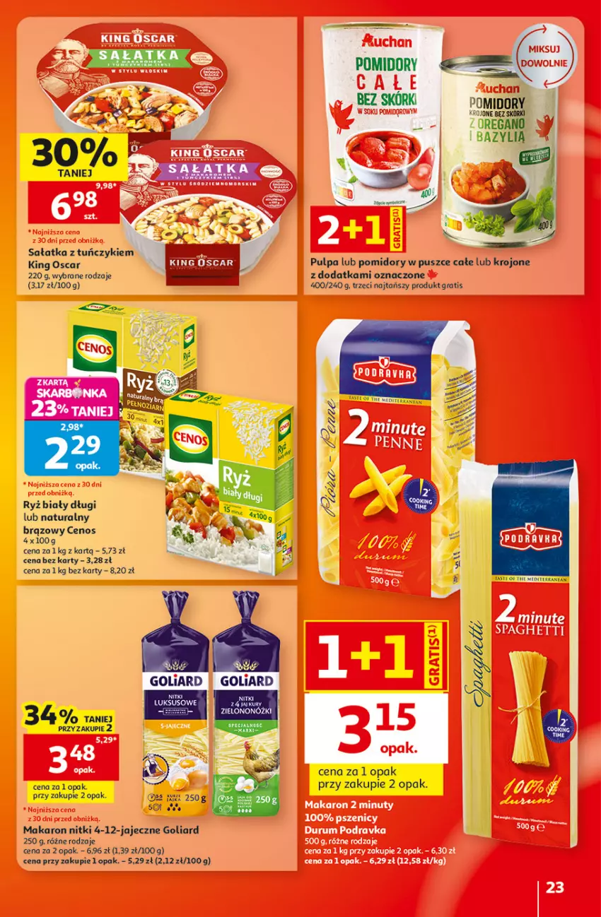 Gazetka promocyjna Auchan - 30 Lat Hipermarket - ważna 01.10 do 07.10.2026 - strona 23 - produkty: Cenos, Goliard, Gra, Makaron, Pomidory, Ryż, Ryż biały, Sałat, Sałatka, Tuńczyk
