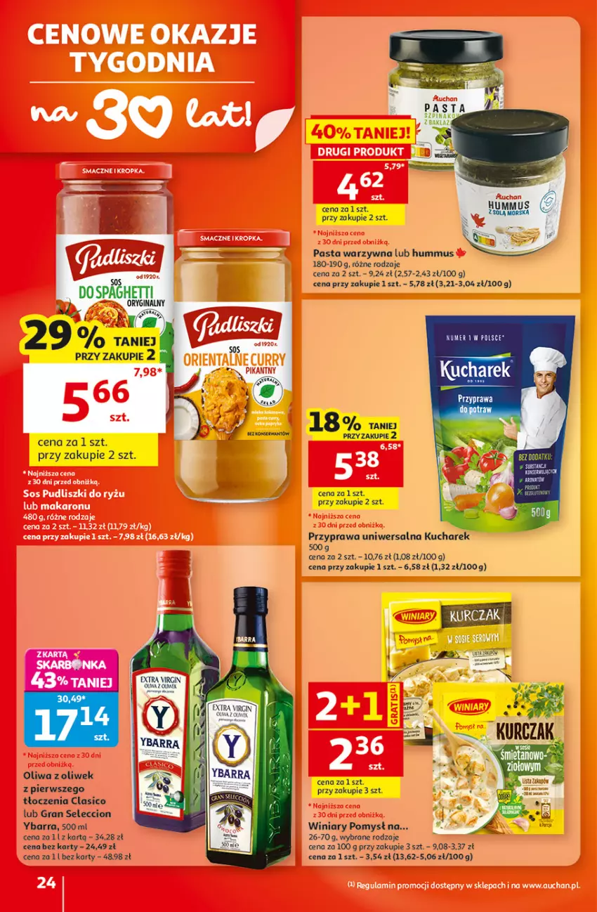 Gazetka promocyjna Auchan - 30 Lat Hipermarket - ważna 01.10 do 07.10.2026 - strona 24 - produkty: Fa, Gin, Gra, Hummus, Kucharek, Mus, Oliwa, Oliwa z oliwek, Pasta warzywna, Przyprawa do potraw, Przyprawa uniwersalna, Winiary