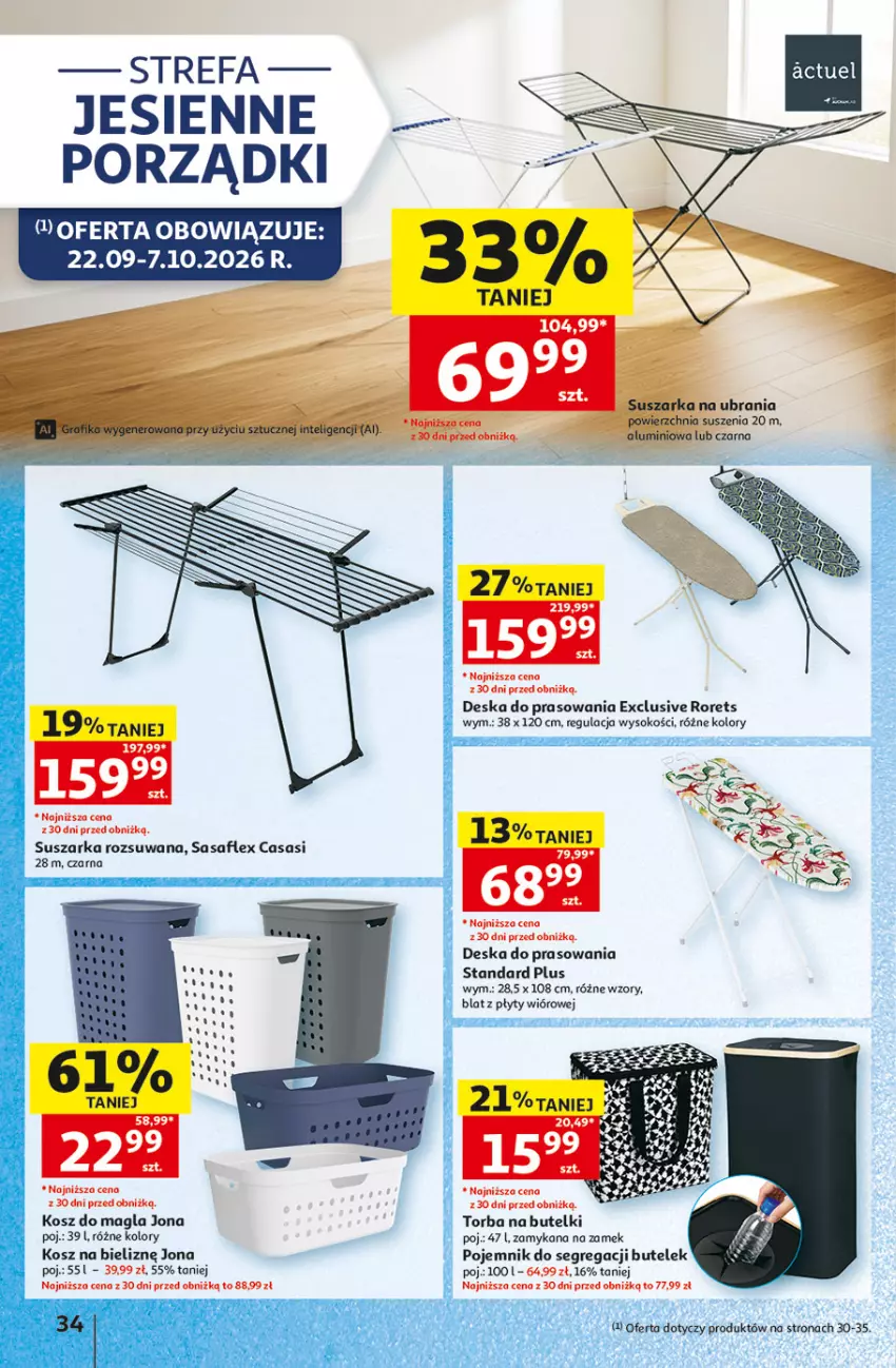 Gazetka promocyjna Auchan - 30 Lat Hipermarket - ważna 01.10 do 07.10.2026 - strona 34 - produkty: Deska do prasowania, Fa, Kosz, Kosz na bieliznę, Pojemnik, Por, Sok, Suszarka, Torba