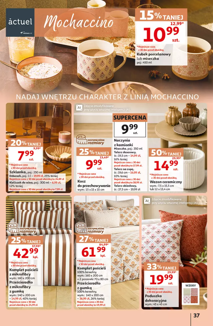 Gazetka promocyjna Auchan - 30 Lat Hipermarket - ważna 01.10 do 07.10.2026 - strona 37 - produkty: Deser, Komplet pościeli, Kosz, Kubek, Miseczka, Poduszka, Pościel, Prześcieradło, Ser, Szklanka, Talerz, Talerz deserowy, Talerz obiadowy, Wazon