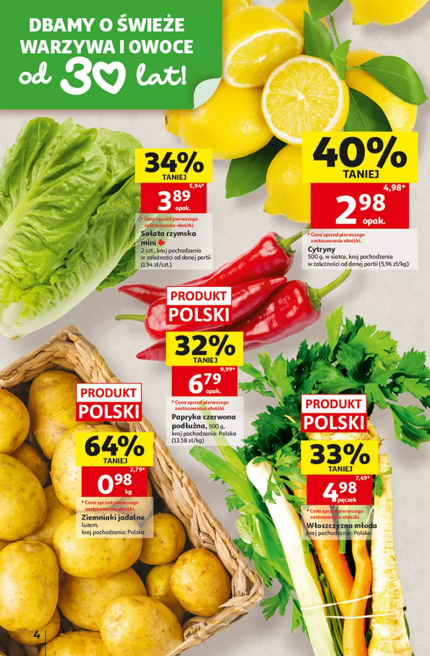 Gazetka promocyjna Auchan - 30 Lat Hipermarket - ważna 01.10 do 07.10.2026 - strona 4 - produkty: Cytryny, Papryka, Papryka czerwona, Sałat, Ziemniaki