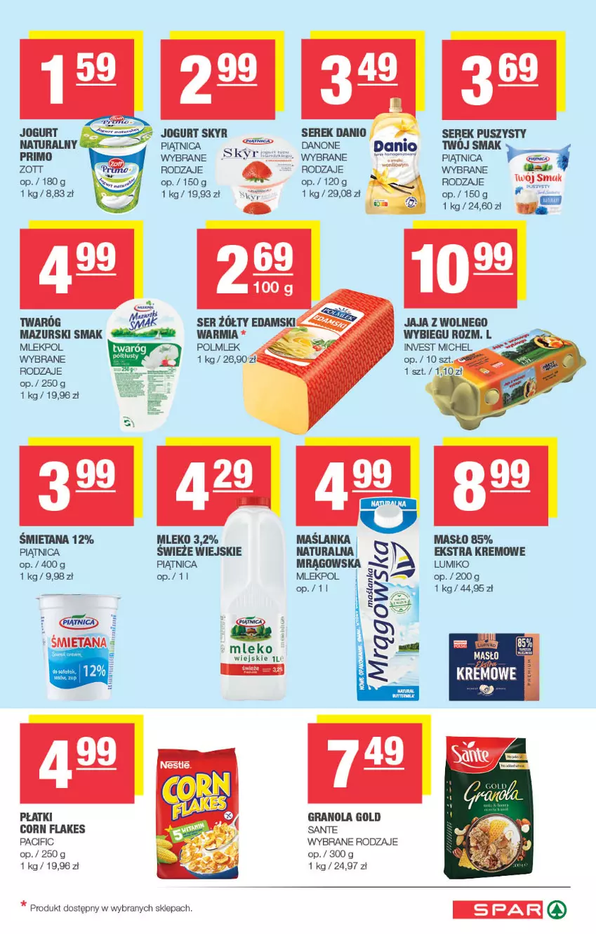 Gazetka promocyjna Spar - Spar - ważna 29.06 do 09.07.2025 - strona 3 - produkty: Cif, Corn flakes, Danio, Danone, Edam, Gra, Granola, Jaja, Jogurt, Maślanka, Masło, Mleko, Piątnica, POLMLEK, Sante, Ser, Serek, Serek puszysty, Twaróg, Twój Smak, Zott