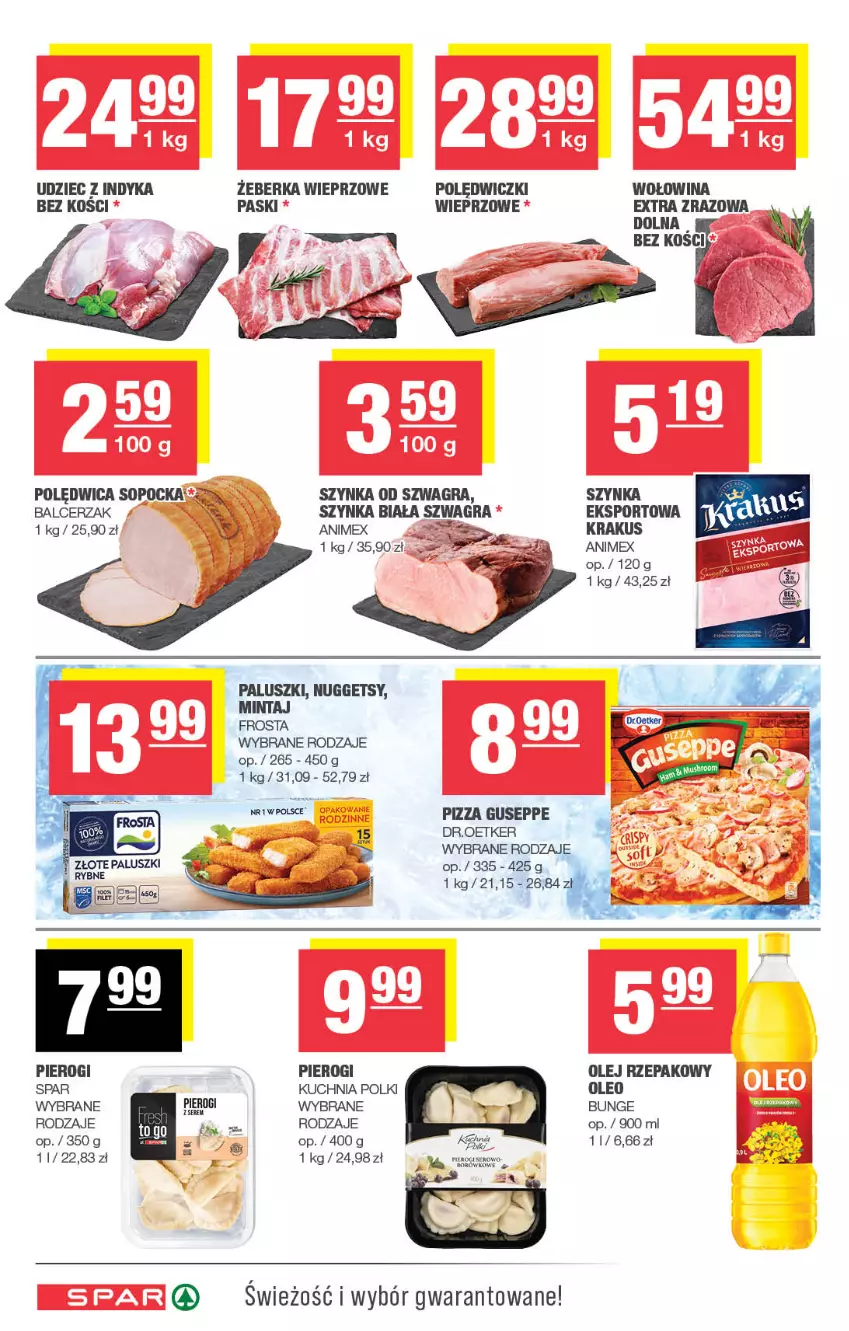 Gazetka promocyjna Spar - Spar - ważna 29.06 do 09.07.2025 - strona 4 - produkty: AEG, Frosta, Gra, Krakus, Kuchnia, Mintaj, Olej, Olej rzepakowy, Oleo, Pierogi, Pizza, Polędwica, Por, Ser, Sport, Szynka, Szynka biała, Udziec z indyka