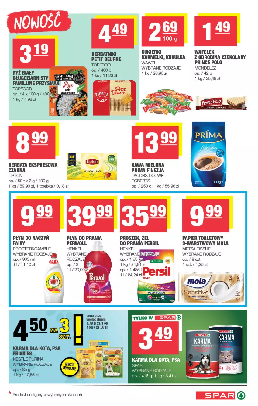 Gazetka promocyjna Spar - Spar - ważna 29.06 do 09.07.2025 - strona 5 - produkty: Cukier, Cukierki, Fa, Fairy, Herbata, Herbatniki, Jacobs, Kawa, Kawa mielona, Kokos, Lipton, Mleczko, Mola, Papier, Papier toaletowy, Persil, Perwoll, Płyn do prania, Prima, Prince Polo, Ryż, Ryż biały, Torebka, Wafelek, Wawel