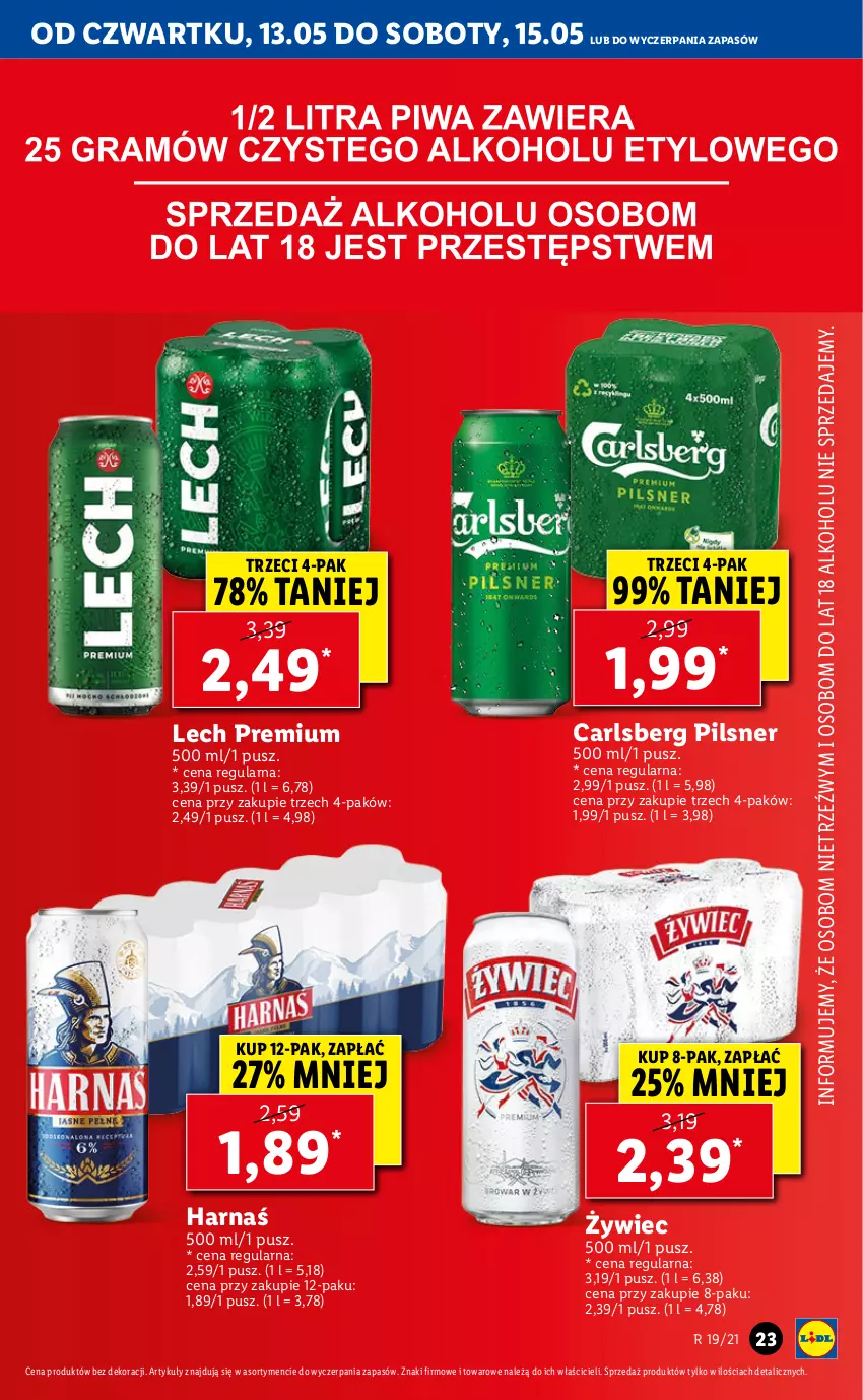 Gazetka promocyjna Lidl - GAZETKA - ważna 13.05 do 15.05.2021 - strona 23 - produkty: Carlsberg, Harnaś, Lech Premium