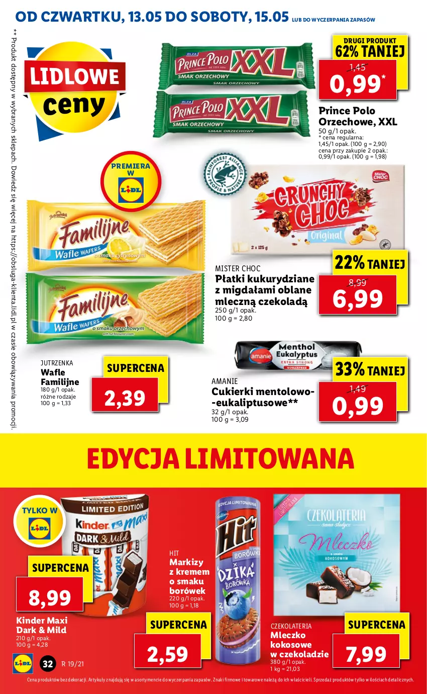 Gazetka promocyjna Lidl - GAZETKA - ważna 13.05 do 15.05.2021 - strona 32 - produkty: Cukier, Cukierki, Fa, Jutrzenka, Kinder, Kokos, Mleczko, Prince Polo