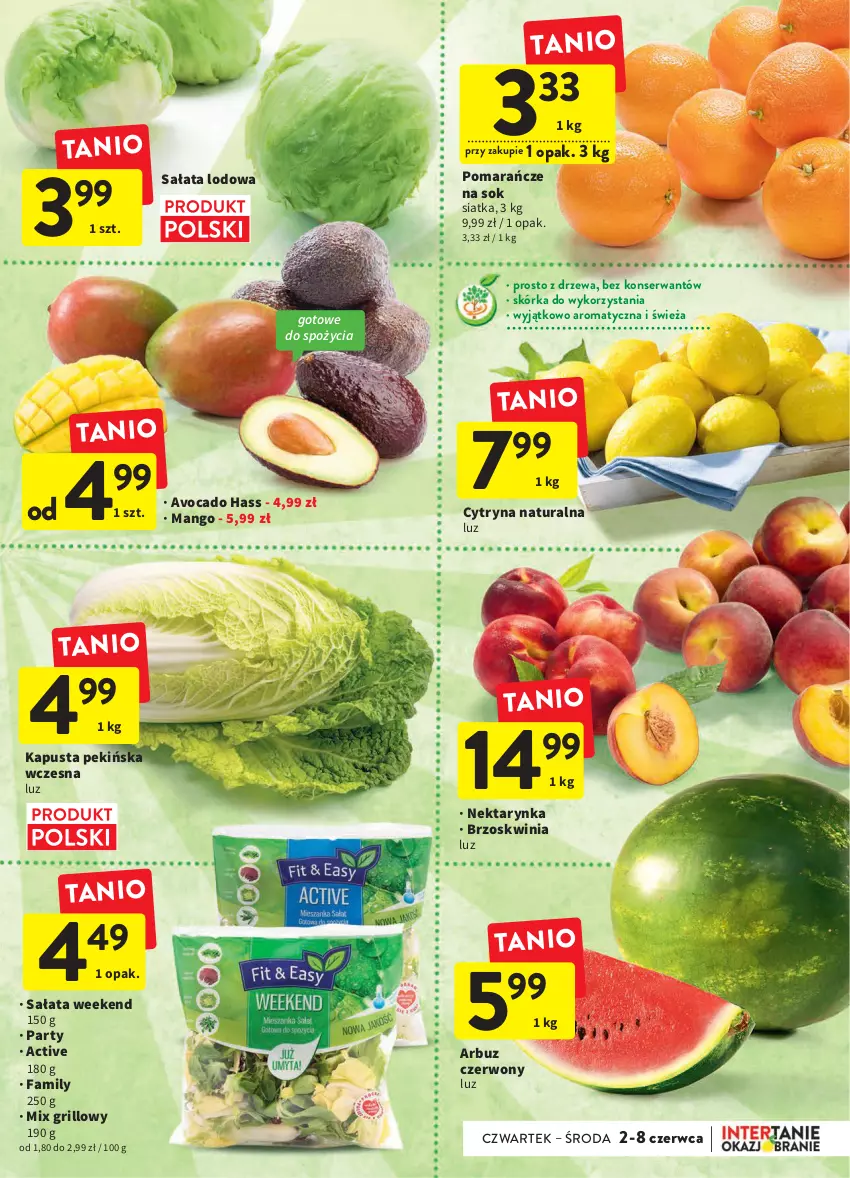 Gazetka promocyjna Intermarche - Dzień Dziecka - ważna 02.06 do 08.06.2022 - strona 21 - produkty: Arbuz, Avocado, Fa, Grill, Mango, Nektar, Nektarynka, Pomarańcze, Sałat, Sałata lodowa, Ser, Siatka, Sok