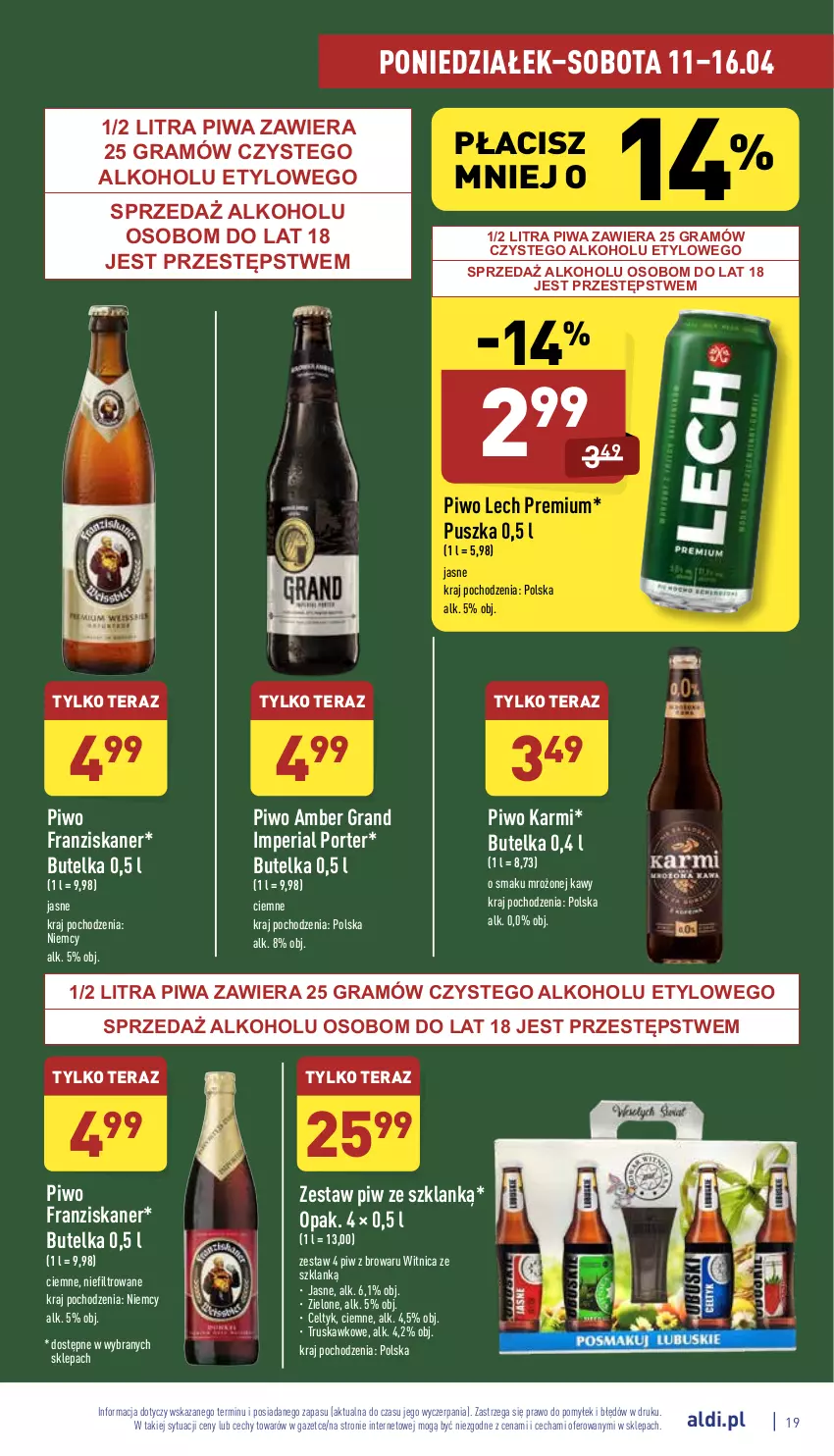 Gazetka promocyjna Aldi - Katalog spożywczy - ważna 11.04 do 16.04.2022 - strona 19 - produkty: Gra, Karmi, Lech Premium, Piwa, Piwo, Por, Skaner, Tera