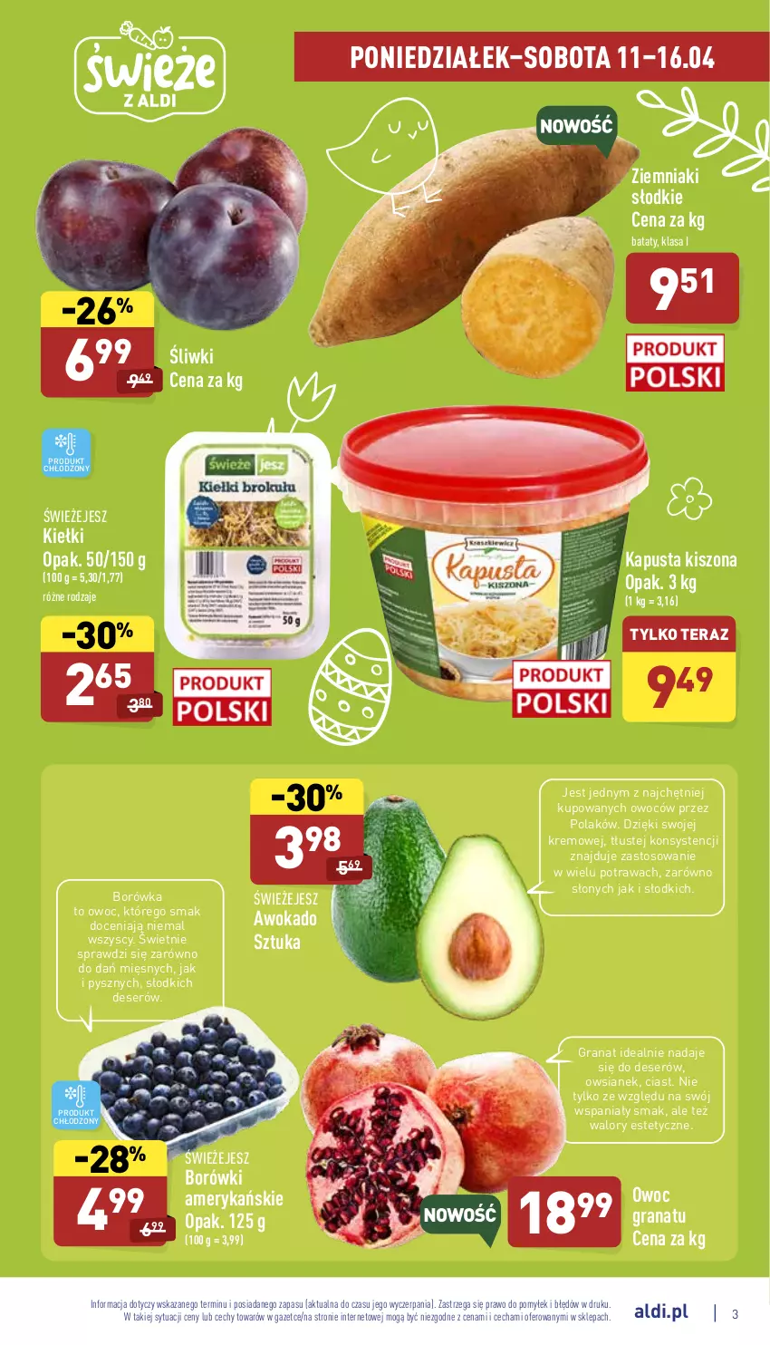 Gazetka promocyjna Aldi - Katalog spożywczy - ważna 11.04 do 16.04.2022 - strona 3 - produkty: Borówka, Deser, Gra, Granat, Kiełki, Ser, Tera, Ziemniaki