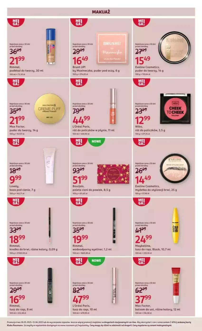 Gazetka promocyjna Rossmann - ważna 28.05 do 03.06.2025 - strona 2 - produkty: Bell, Bourjois, Eveline, Fa, Kredka, Lack, LG, Makijaż, Max Factor, Maybelline, Nike, Paleta, Podkład, Podkład do twarzy, Por, Puder, Puder do twarzy, Rama, Róż do policzków, Tera, Tusz