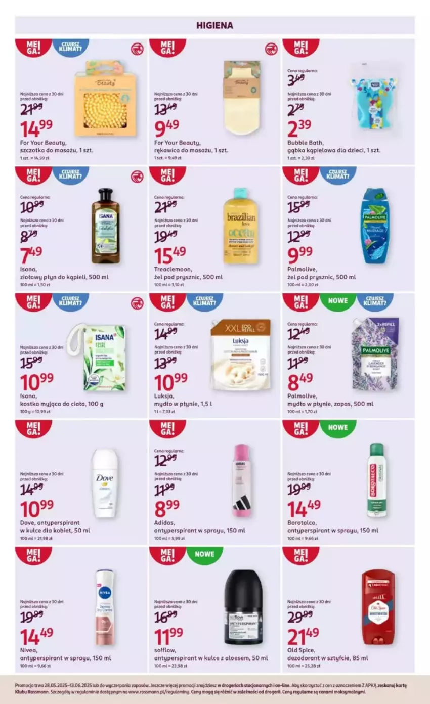 Gazetka promocyjna Rossmann - ważna 28.05 do 03.06.2025 - strona 23 - produkty: Adidas, Antyperspirant, Dezodorant, Dzieci, Fa, Koc, Kostka myjąca, Luksja, Mydło, Mydło w płynie, Old Spice, Palma, Palmolive, Rama, Szczotka, Tera