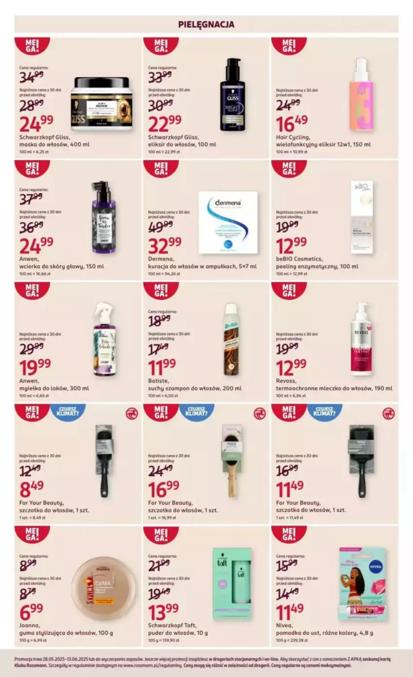 Gazetka promocyjna Rossmann - ważna 28.05 do 03.06.2025 - strona 44 - produkty: Batiste, Clin, Dermena, Fa, Maska, Mleczko, Nivea, Peeling, Puder, Schwarzkopf, Suchy szampon, Szampon, Szczotka, Szczotka do włosów, Taft