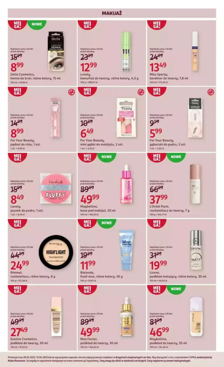 Gazetka promocyjna Rossmann - ważna 28.05 do 03.06.2025 - strona 46 - produkty: Bell, Bielenda, Brit, Eveline, Fa, For Your Beauty, Korektor do twarzy, Lirene, Makijaż, Maybelline, Miss Sporty, Mus, Pędzel do różu, Podkład, Podkład do twarzy, Podkład matujący, Por, Rozświetlacz, Sport