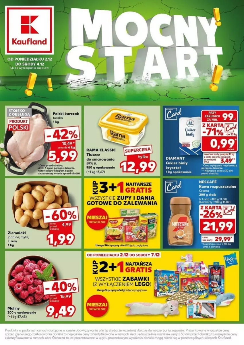 Gazetka promocyjna Kaufland - ważna 02.12 do 04.12.2024 - strona 1 - produkty: Cukier, Dania gotowe, Fa, Kawa, Kawa rozpuszczalna, Kurczak, LEGO, Rama, Tusz, Waga, Ziemniaki