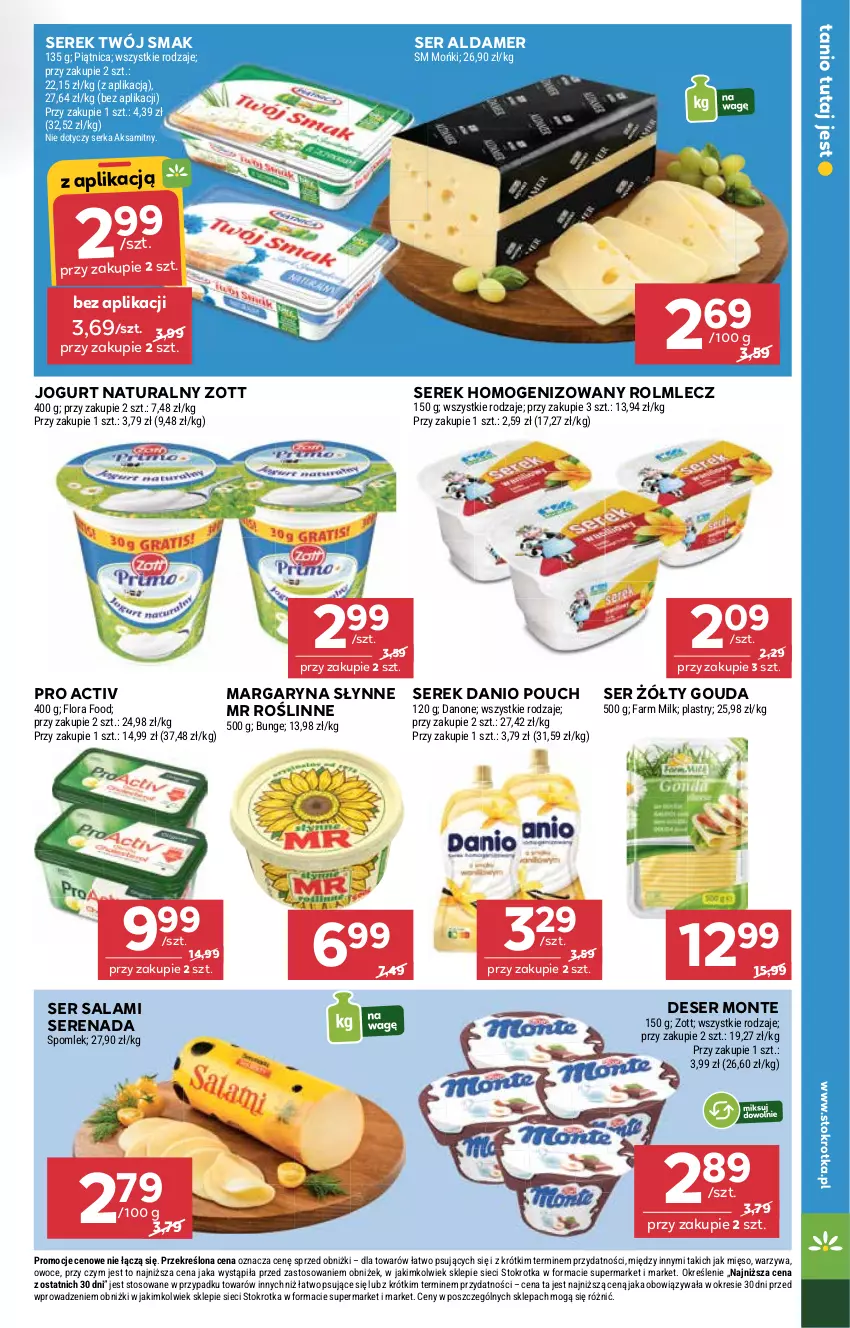 Gazetka promocyjna Stokrotka - Market - ważna 03.07 do 09.07.2025 - strona 13 - produkty: Aksam, Danio, Danone, Deser, Fa, Farm Milk, Flora, Gouda, Jogurt, Jogurt naturalny, Margaryna, Mięso, Monte, Owoce, Piątnica, Rolmlecz, Salami, Ser, Ser salami, Serek, Serek homogenizowany, Słynne, Twój Smak, Warzywa, Zott