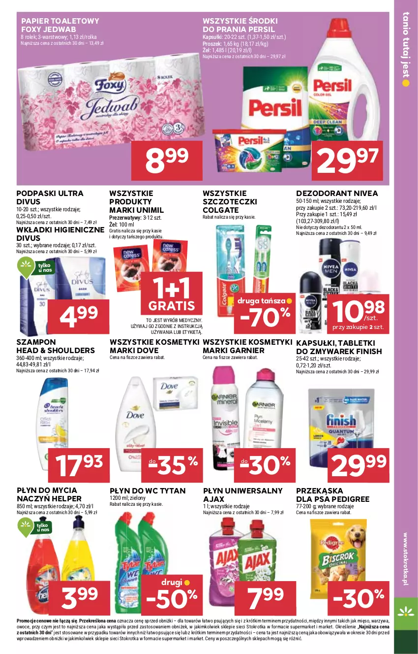 Gazetka promocyjna Stokrotka - Market - ważna 03.07 do 09.07.2025 - strona 19 - produkty: Ajax, Colgate, Dezodorant, Do mycia naczyń, Dove, Finish, Foxy, Garnier, Gra, LG, Mięso, Nivea, Owoce, Papier, Papier toaletowy, Pedigree, Persil, Płyn do mycia, Płyn do mycia naczyń, Płyn do wc, Podpaski, Prezerwatyw, Szampon, Tablet, Tytan, Unimil, Warzywa, Wkładki