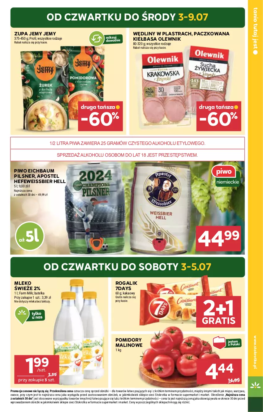 Gazetka promocyjna Stokrotka - Market - ważna 03.07 do 09.07.2025 - strona 5 - produkty: Fa, Farm Milk, Gra, Kakao, Kiełbasa, Mięso, Mleko, Olewnik, Owoce, Piwa, Piwo, Pomidory, Rogal, Warzywa, Zupa