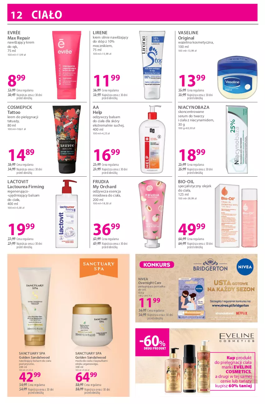 Gazetka promocyjna Hebe - Gazetka - ważna 03.04 do 17.04.2026 - strona 12 - produkty: Balsam do ciała, Bio-Oil, Eveline, Gin, Krem do rąk, Lirene, Masło, Masło do ciała, Nawilżający balsam, Nivea, Olej, Olejek do ciała, Rum, Sanctuary Spa, Ser, Serum, Serum do twarzy