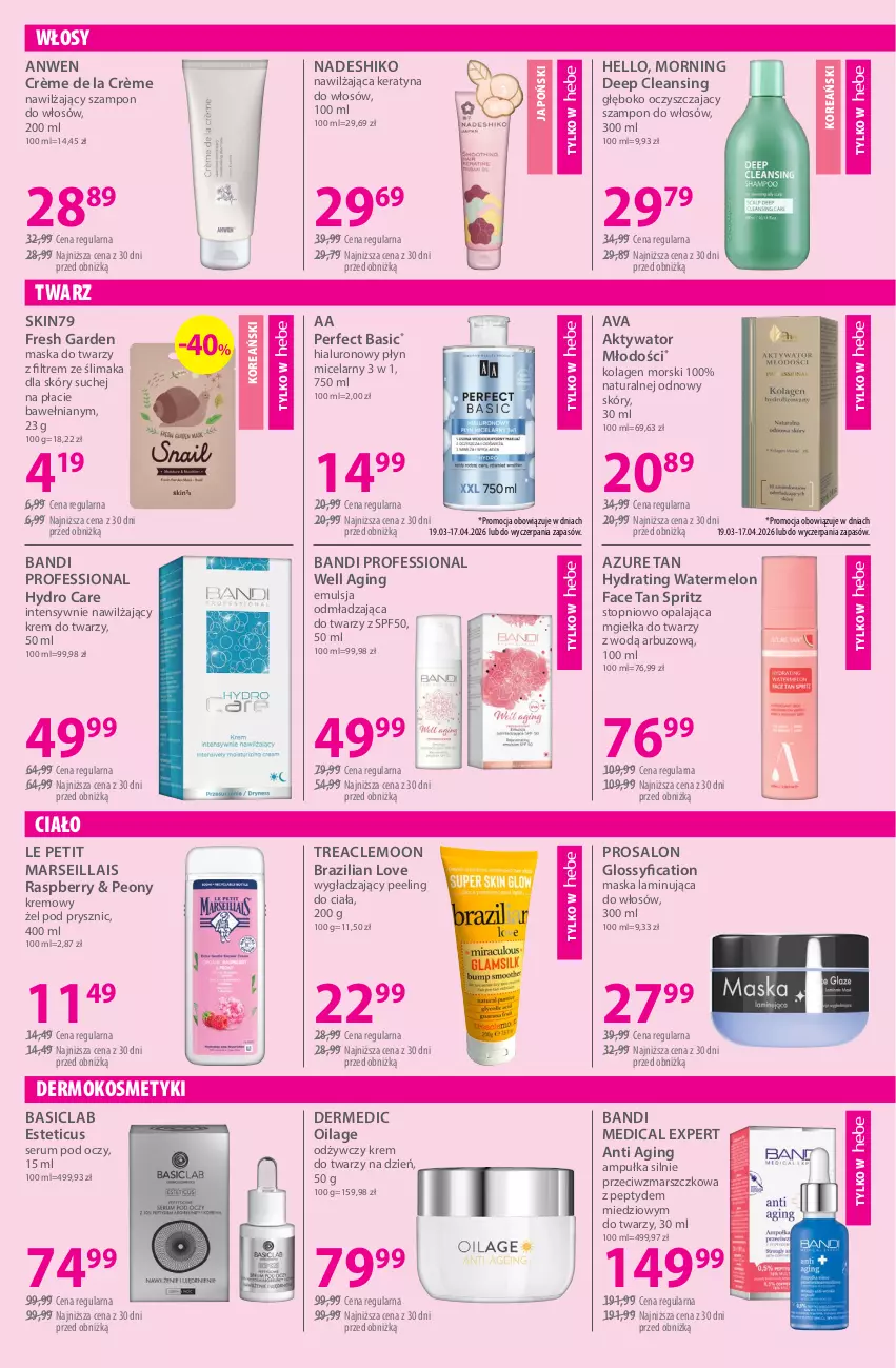 Gazetka promocyjna Hebe - Gazetka - ważna 03.04 do 17.04.2026 - strona 5 - produkty: Arbuz, Bandi, Basiclab, Dermedic, Emulsja, Fa, Gin, Kolagen, Krem do twarzy, Mars, Maska, Maska do twarzy, Melon, Mgiełka do twarzy, Peeling, Płyn micelarny, Rum, Ser, Serum, Serum pod oczy, Skin79, Szampon, Top