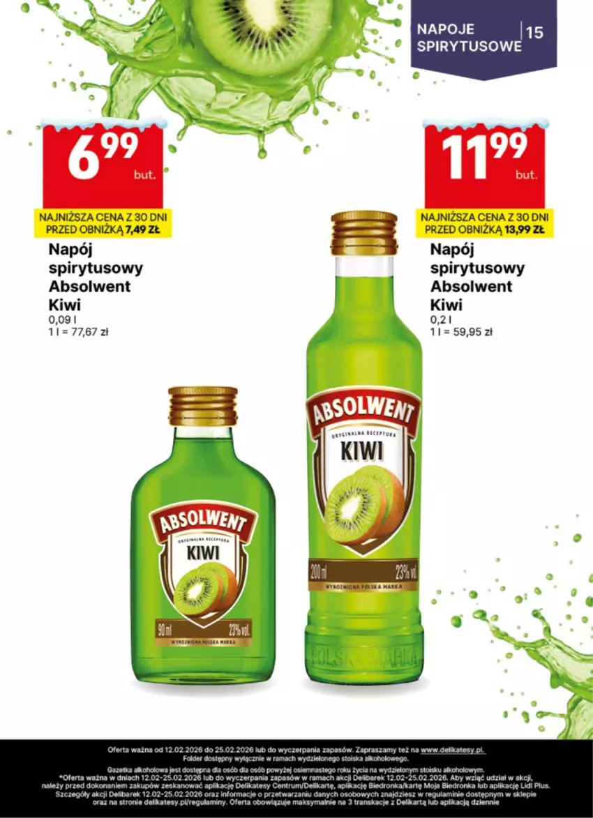 Gazetka promocyjna Delikatesy Centrum - Delibarek DC07-DC08 - ważna 12.02 do 25.02.2026 - strona 15 - produkty: Gin, Kiwi, Napój, Napoje, Rama, Rum, Tran