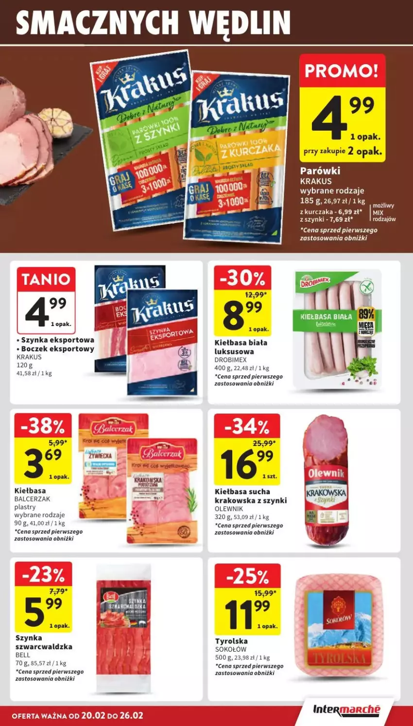 Gazetka promocyjna Intermarche - ważna 24.02 do 26.02.2025 - strona 10 - produkty: Bell, Boczek, Kiełbasa, Kiełbasa biała, Krakus, Kurczak, Olewnik, Parówki, Por, Sok, Sokołów, Sport, Szynka