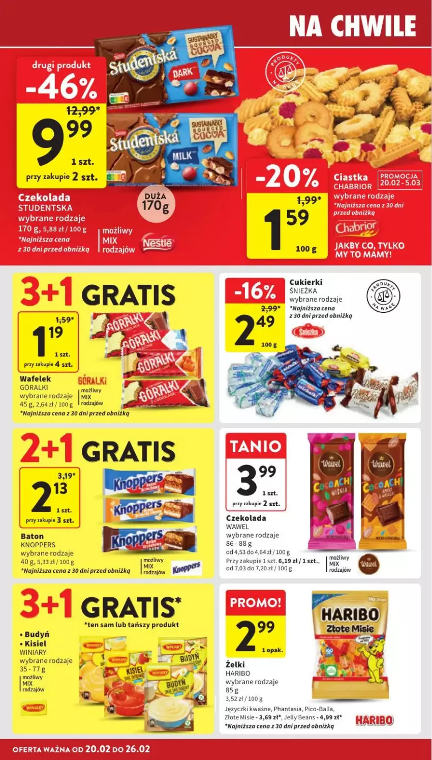 Gazetka promocyjna Intermarche - ważna 24.02 do 26.02.2025 - strona 20 - produkty: Baton, Cukier, Cukierki, Czekolada, Fa, Góralki, Gra, Haribo, Jelly beans, Kisiel, Knoppers, Pico-Balla, Wafelek, Wawel, Winiary