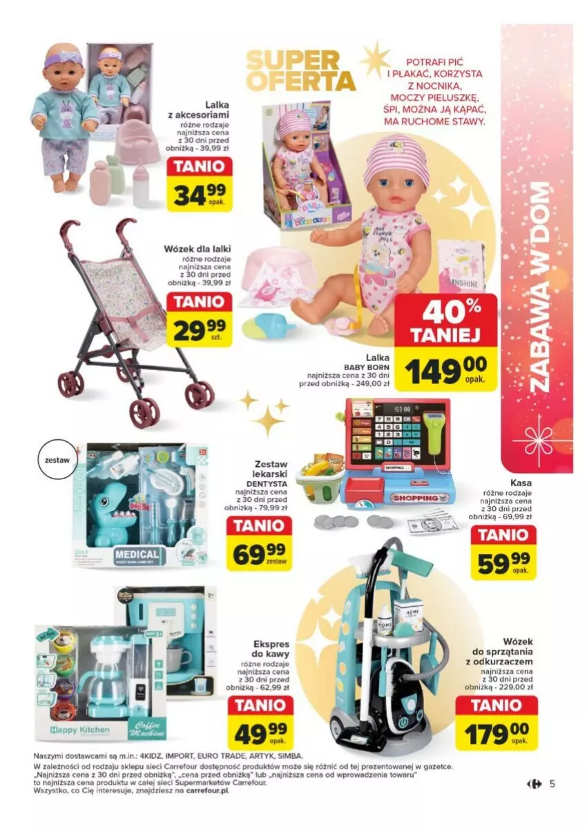 Gazetka promocyjna Carrefour - ważna 13.11 do 24.12.2024 - strona 14 - produkty: Baby Born, Dentysta, Lalka, Nocnik, Odkurzacz, Odkurzacze, Por, Wózek, Zestaw lekarski