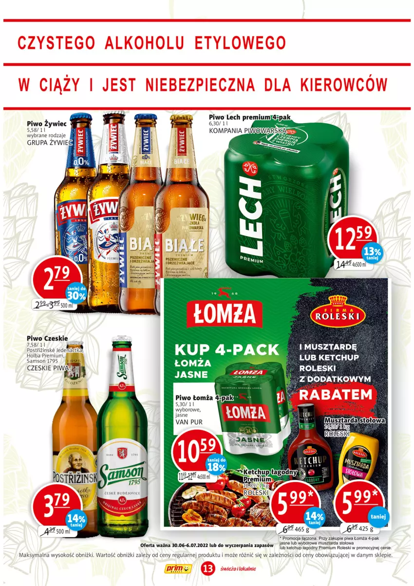 Gazetka promocyjna Prim Market - ważna 30.06 do 06.07.2022 - strona 13 - produkty: Ketchup, Lech Premium, Mus, Musztarda, Piwa, Piwo, Pur, Ser, Sok, Top