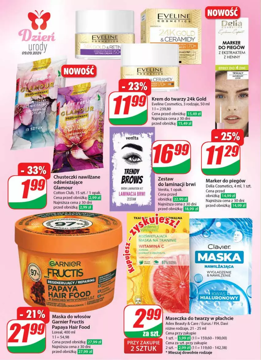 Gazetka promocyjna Dino - Gazetka 36 / 2024 - ważna 04.09 do 10.09.2024 - strona 58 - produkty: Chusteczki, Eveline, Fructis, Garnier, Krem do twarzy, Marker, Maska, Maska do włosów