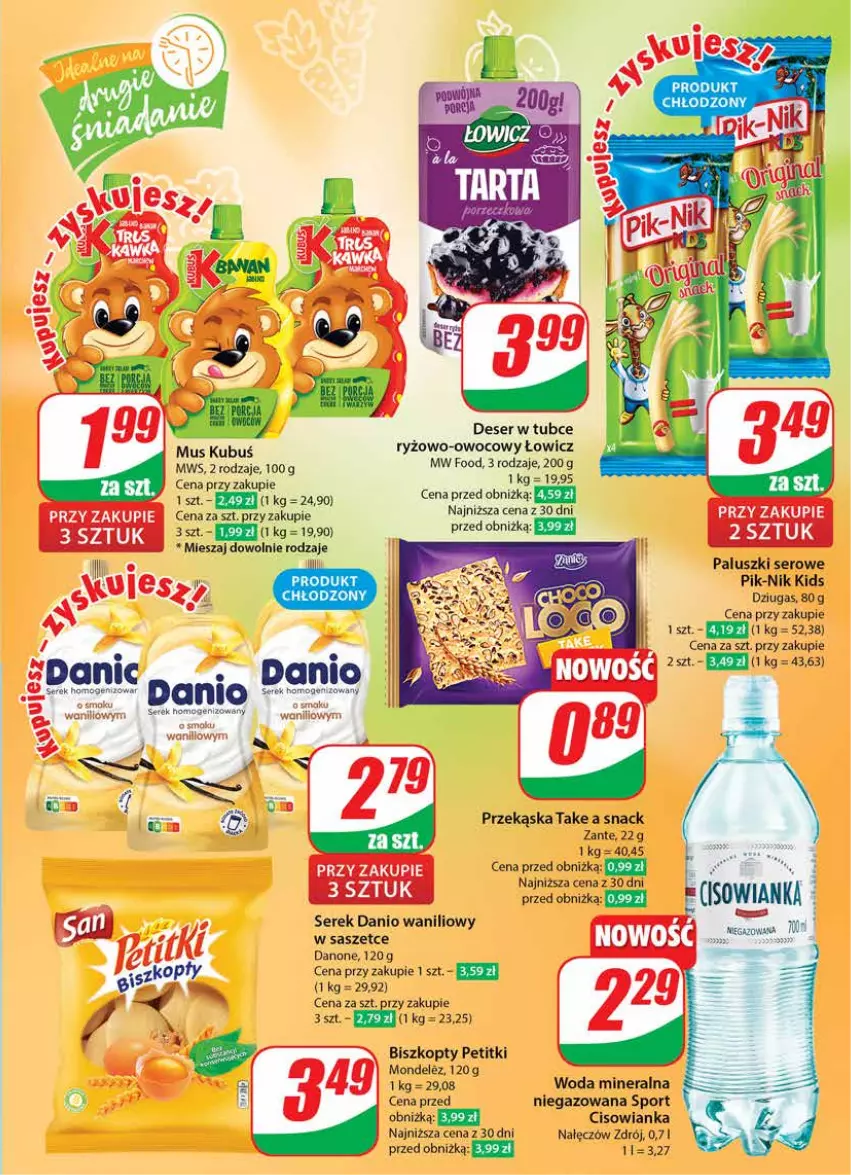 Gazetka promocyjna Dino - Gazetka 36 / 2024 - ważna 04.09 do 10.09.2024 - strona 7 - produkty: Biszkopty, Cisowianka, Danio, Danone, Deser, Kubuś, Mus, Por, Ryż, Ser, Serek, Serek homogenizowany, Sport, Woda, Woda mineralna