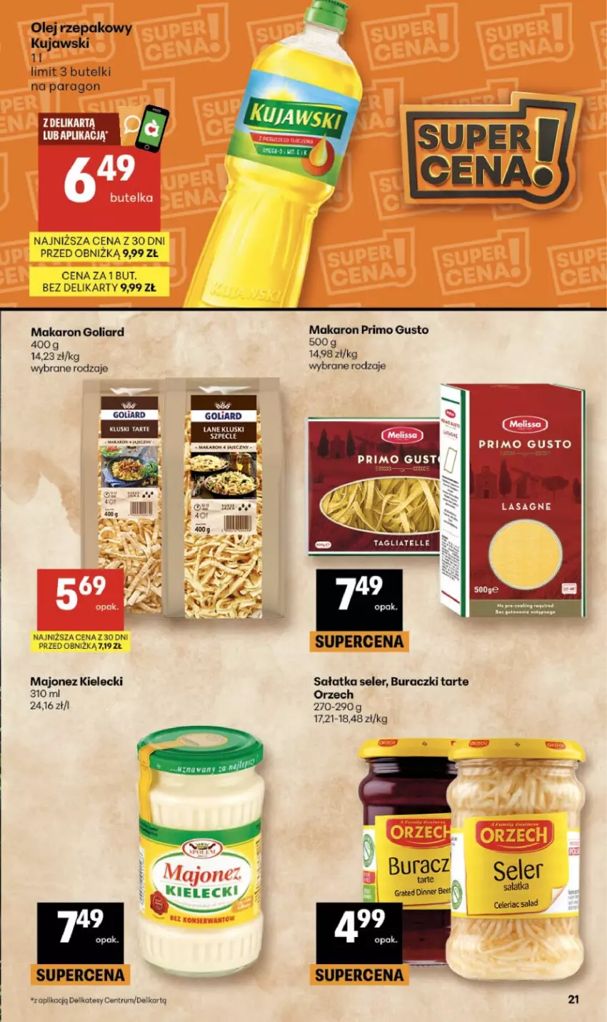 Gazetka promocyjna Delikatesy Centrum - Franczyza DC19 Czwartek - ważna 07.05 do 13.05.2026 - strona 21 - produkty: Buraczki, Goliard, Kujawski, LG, Majonez, Makaron, Olej, Olej rzepakowy, Rum, Sałat, Sałatka