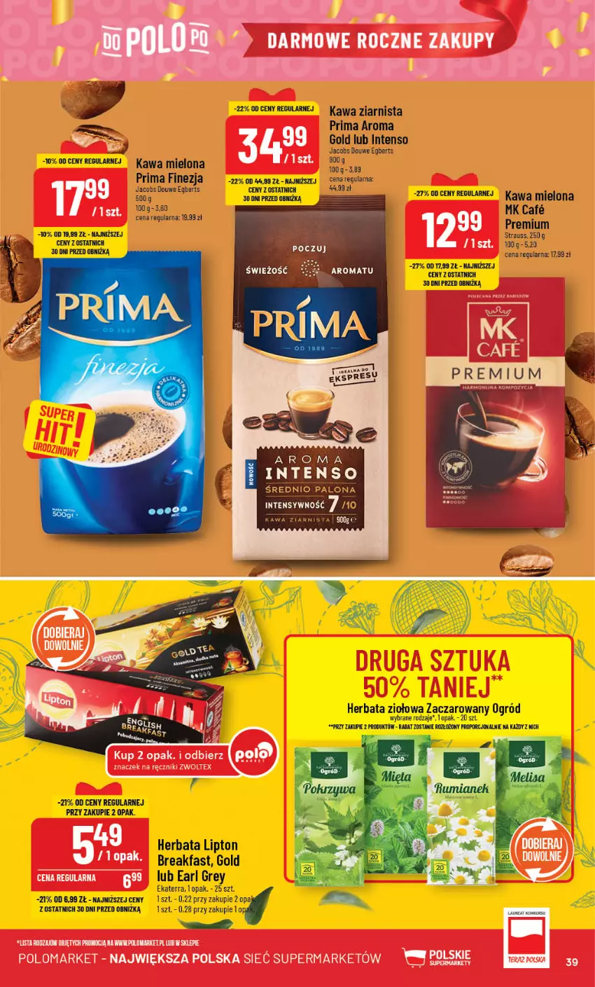 Gazetka promocyjna PoloMarket - Gazetka pomocyjna - ważna 25.10 do 31.10.2023 - strona 39 - produkty: Earl Grey, Fa, Herbata, Jacobs, Kawa, Kawa mielona, Kawa ziarnista, Lipton, Ogród, Por, Prima, Ręcznik