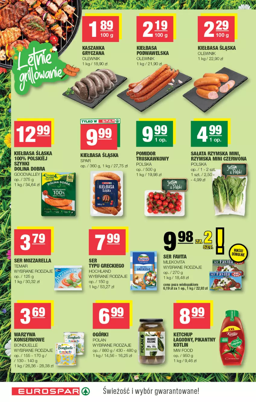 Gazetka promocyjna Spar - EuroSpar - ważna 12.08 do 23.08.2026 - strona 10 - produkty: Bonduelle, Fa, Favita, Gry, Hochland, Kasza, Kaszanka, Ketchup, Kiełbasa, Kiełbasa śląska, Kotlin, Mleko, Mlekovita, Mozzarella, Olewnik, Sałat, Ser, Warzywa, Wawel